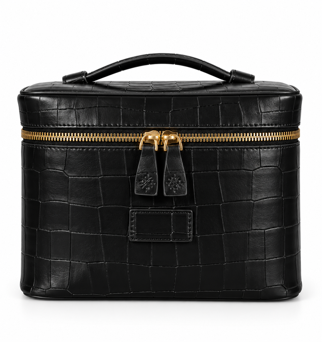 Small Noir Croc Vanity Bag